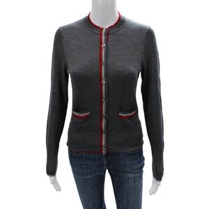 Brooks Brothers Red Fleece Women Gray Merino Wool Round Neck Cardigan Size S